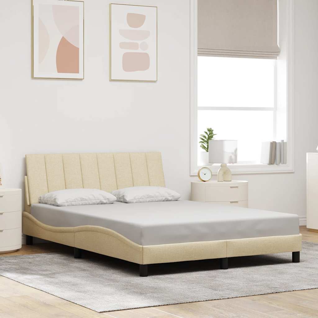 Bed Frame without Mattress "Hanko" Cream 140x190 cm Fabric