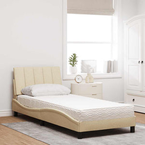 Bed with Mattress "Hanko" Cream 90x190 cm Fabric