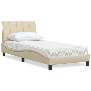 Bed with Mattress "Hanko" Cream 90x190 cm Fabric