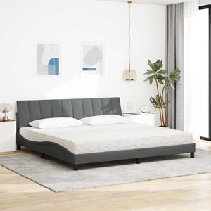 Bed with Mattress "Hanko" Light Grey 200x200 cm Fabric
