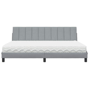 Bed with Mattress "Hanko" Light Grey 200x200 cm Fabric