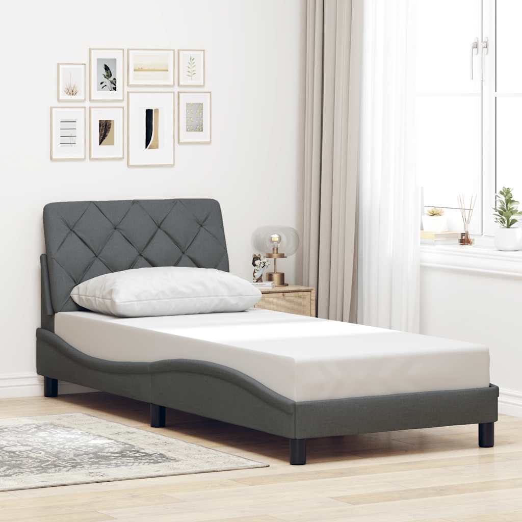 Bed Frame without Mattress Dark Grey 90x190 cm Fabric