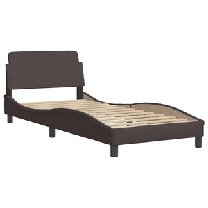 Bed Frame with LED without Mattress Dark Brown 80x200 cm Fabric