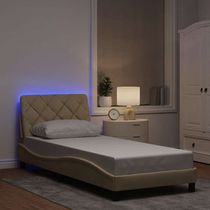 Bed Frame with LED without Mattress Cream 80x200 cm Fabric