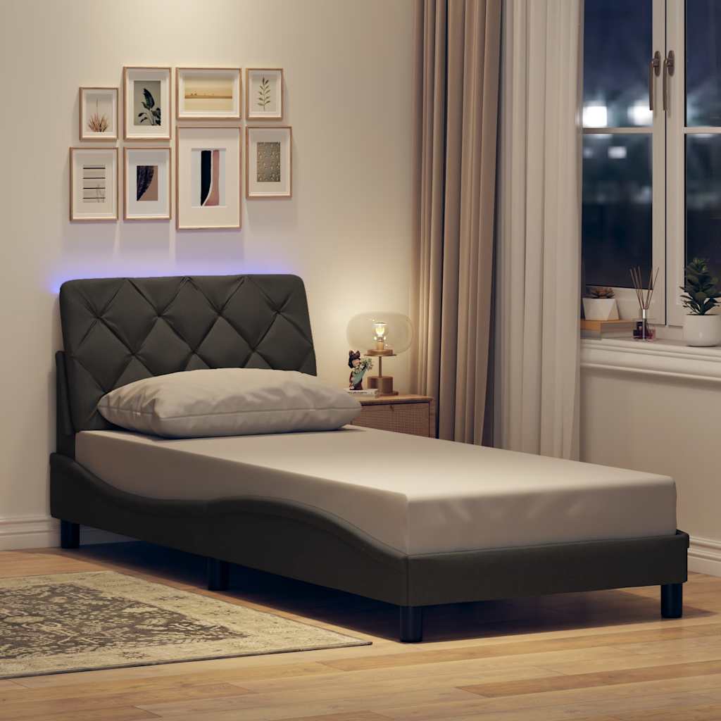 Bed Frame with LED without Mattress Dark Grey 90x200 cm Fabric