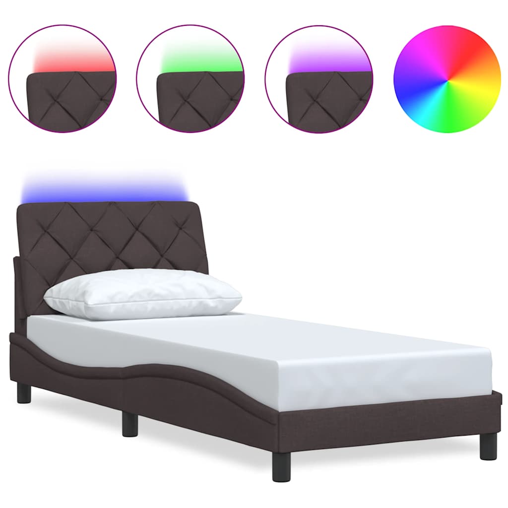 Bed Frame with LED without Mattress Dark Brown 90x200 cm Fabric