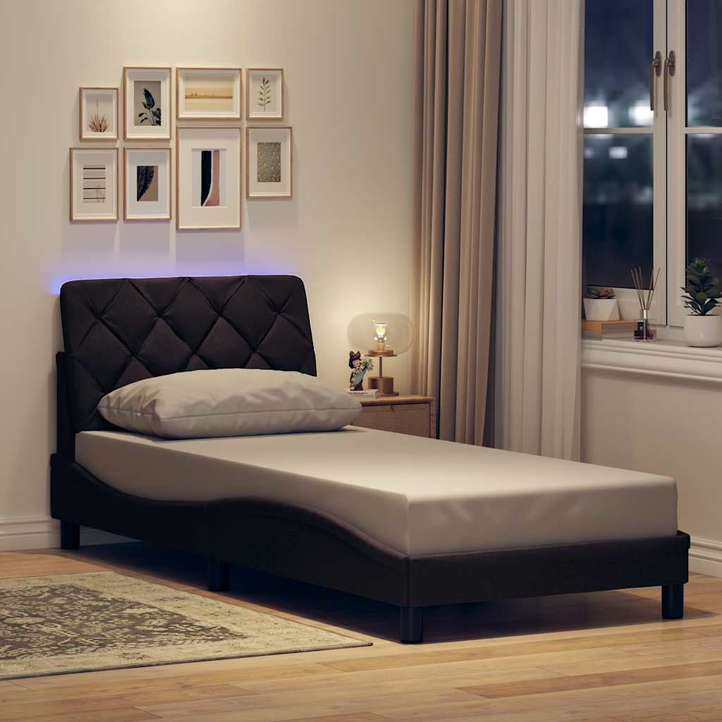 Bed Frame with LED without Mattress Dark Brown 90x200 cm Fabric