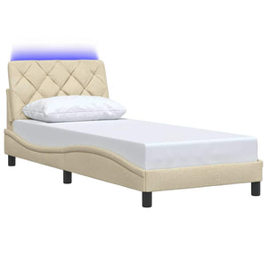 Bed Frame with LED without Mattress Cream 90x200 cm Fabric