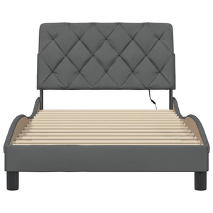 Bed Frame with LED without Mattress Dark Grey 100x200 cm Fabric