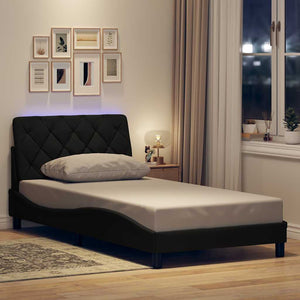 Bed Frame with LED without Mattress Black 100x200 cm Fabric