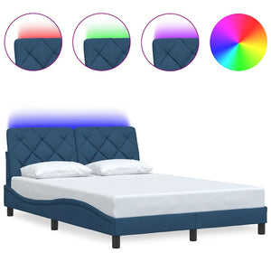 Bed Frame with LED without Mattress Blue 120x200 cm Fabric