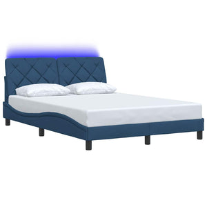 Bed Frame with LED without Mattress Blue 140x190 cm Fabric