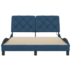 Bed Frame with LED without Mattress Blue 140x190 cm Fabric