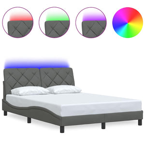 Bed Frame with LED without Mattress Dark Grey 140x200 cm Fabric