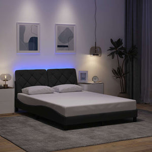 Bed Frame with LED without Mattress Dark Grey 140x200 cm Fabric