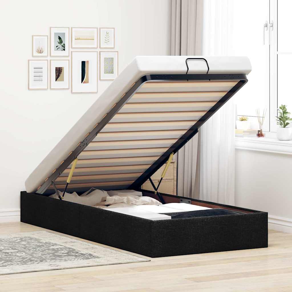 Ottoman sängram utan madrass svart 90x190 cm tyg