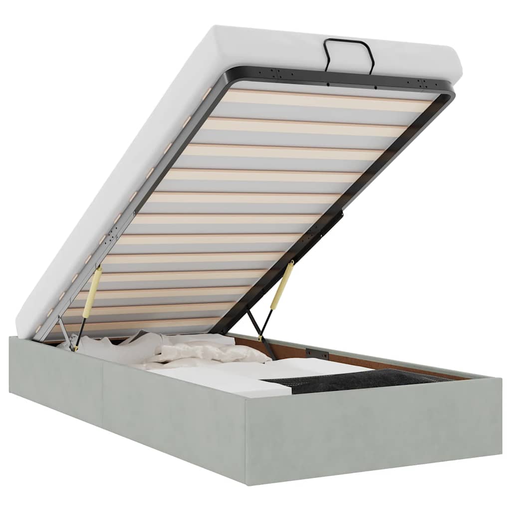 Ottoman sängram utan madrass ljusgrå 80x200 cm sammet