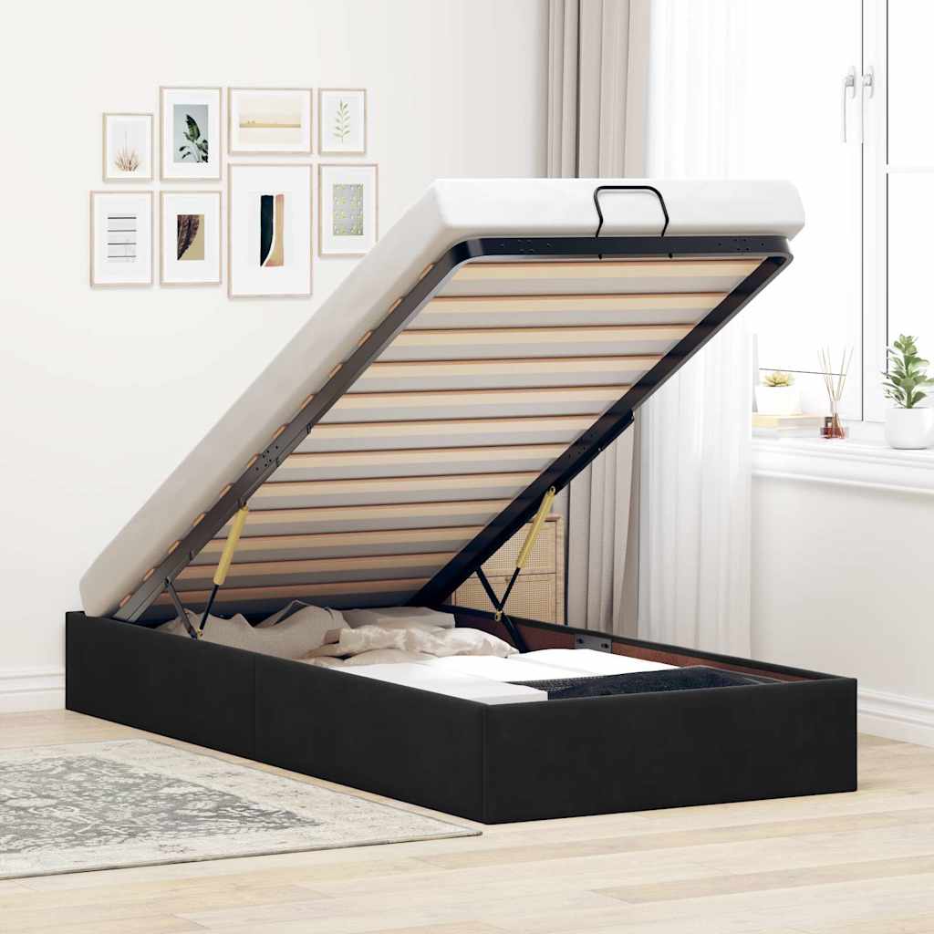 Ottoman sängram utan madrass svart 80x200 cm sammet