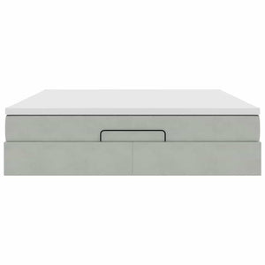 Ottoman sängram med madrass ljusgrå 180x200 cm sammet