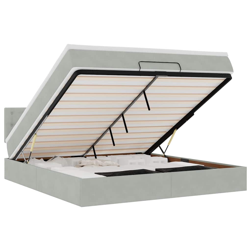 Ottoman sängram med madrass ljusgrå 160x200 cm sammet