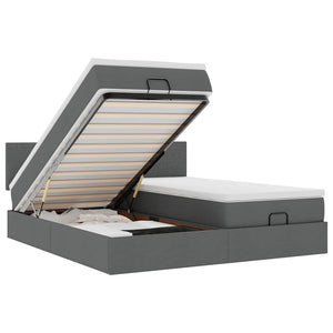 Ottoman sängram med madrasser mörkgrå 180x200 cm tyg