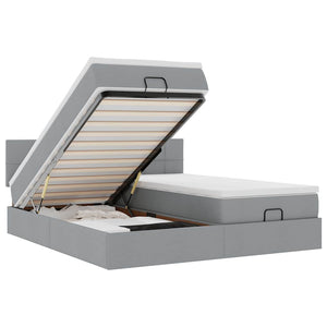 Ottoman sängram med madrasser ljusgrå 180x200 cm tyg