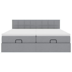 Ottoman sängram med madrasser ljusgrå 180x200 cm tyg