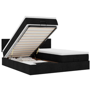 Ottoman sängram med madrasser svart 180x200 cm tyg