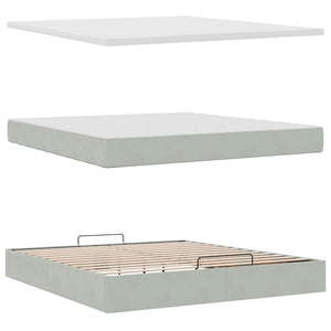 Ottoman sängram med madrasser ljusgrå 180x200 cm sammet