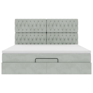 Ottoman sängram med madrasser ljusgrå 180x200 cm sammet