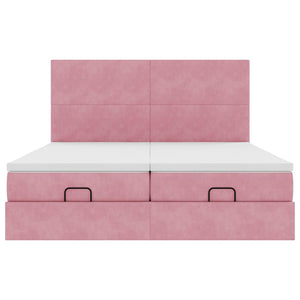 Ottoman sängram med madrasser rosa 180x200 cm sammet