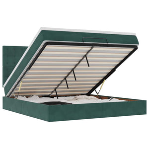 Ottoman sängram med madrasser mörkgrön 160x200 cm sammet