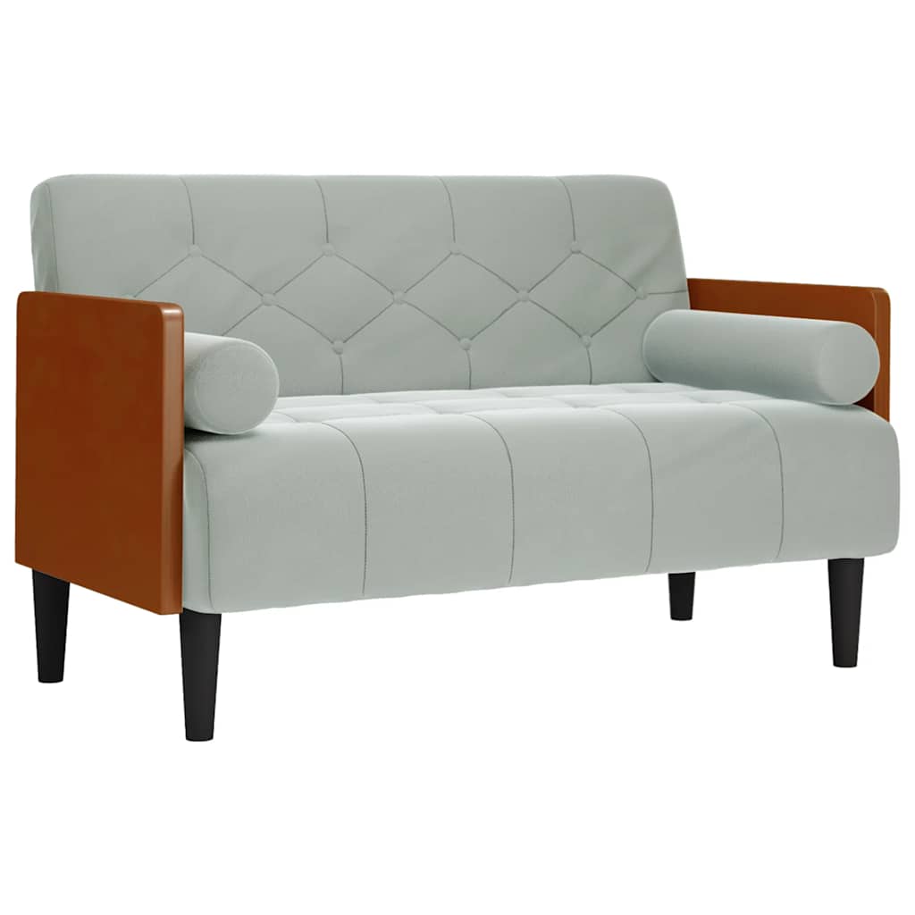 Loveseat soffa med bolsterdynor ljusgrå 110 cm sammet