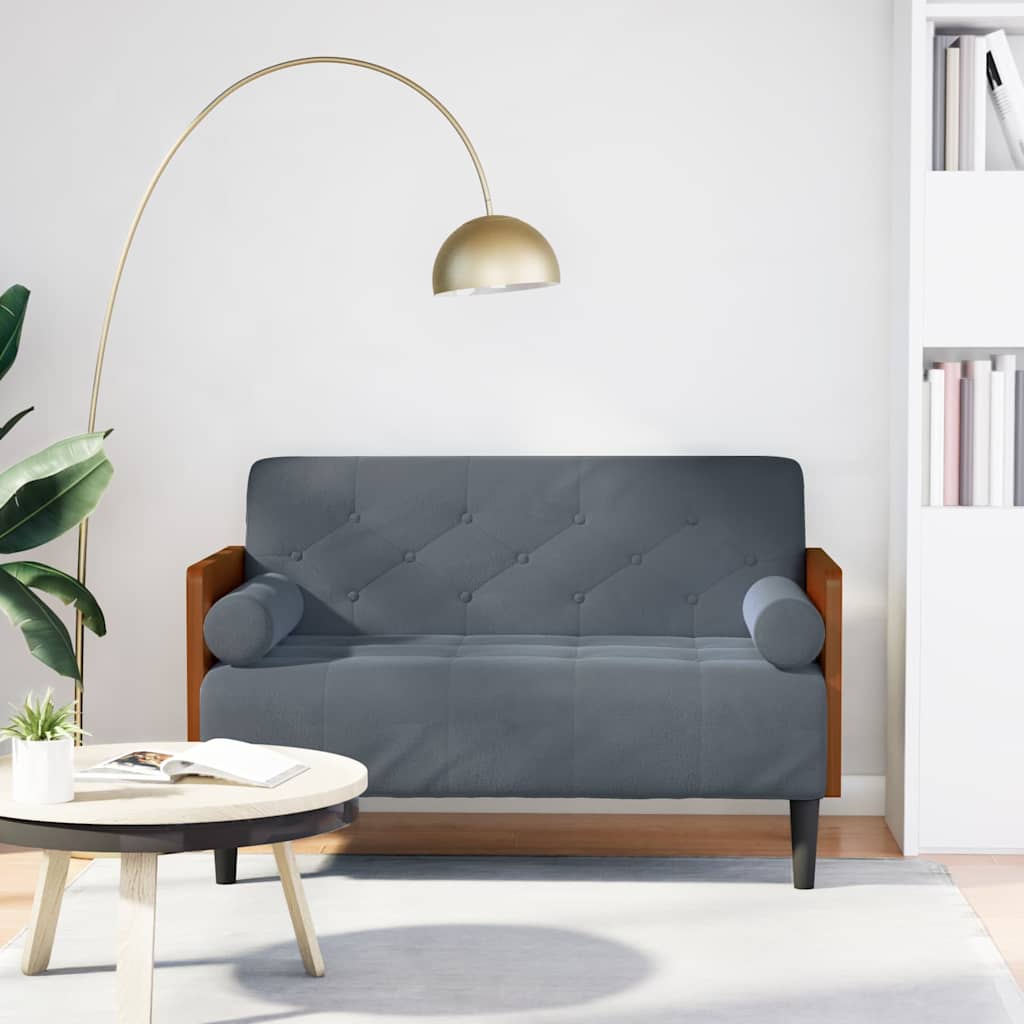 Loveseat soffa med dynor mörkgrå 110 cm sammet