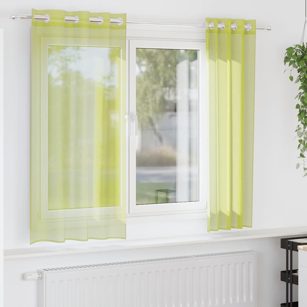 Voile gardiner med genomföringar 2 st äppelgrön 140x175 cm