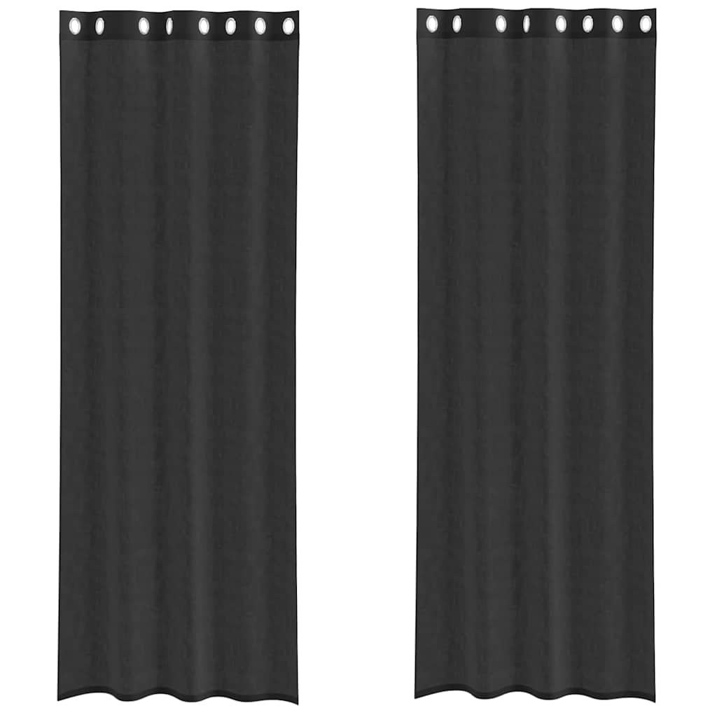 Voile gardiner med genomföringar 2 st svart 140x260 cm
