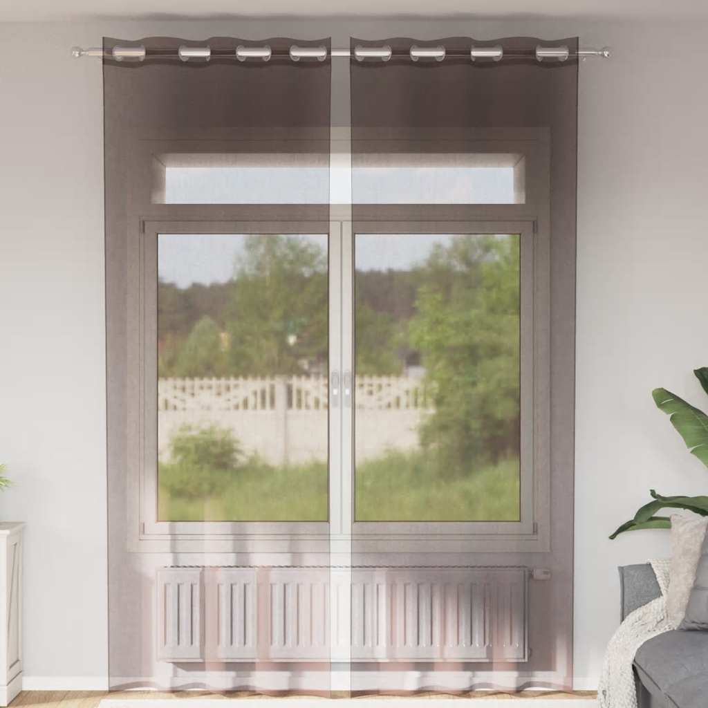 Voile gardiner med genomföringar 2 st brun 140x300 cm