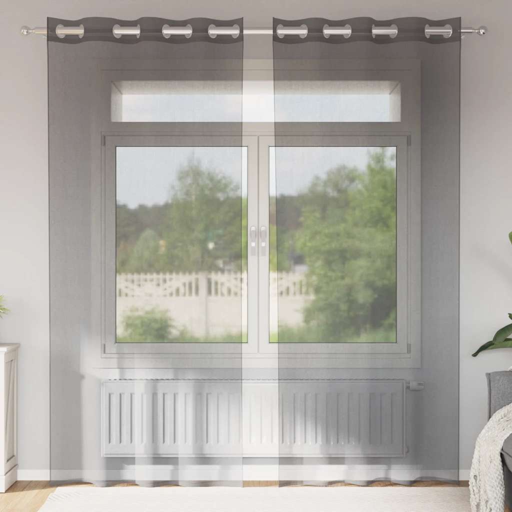 Voile gardiner med genomföringar 2 st mörkgrå 140x225 cm