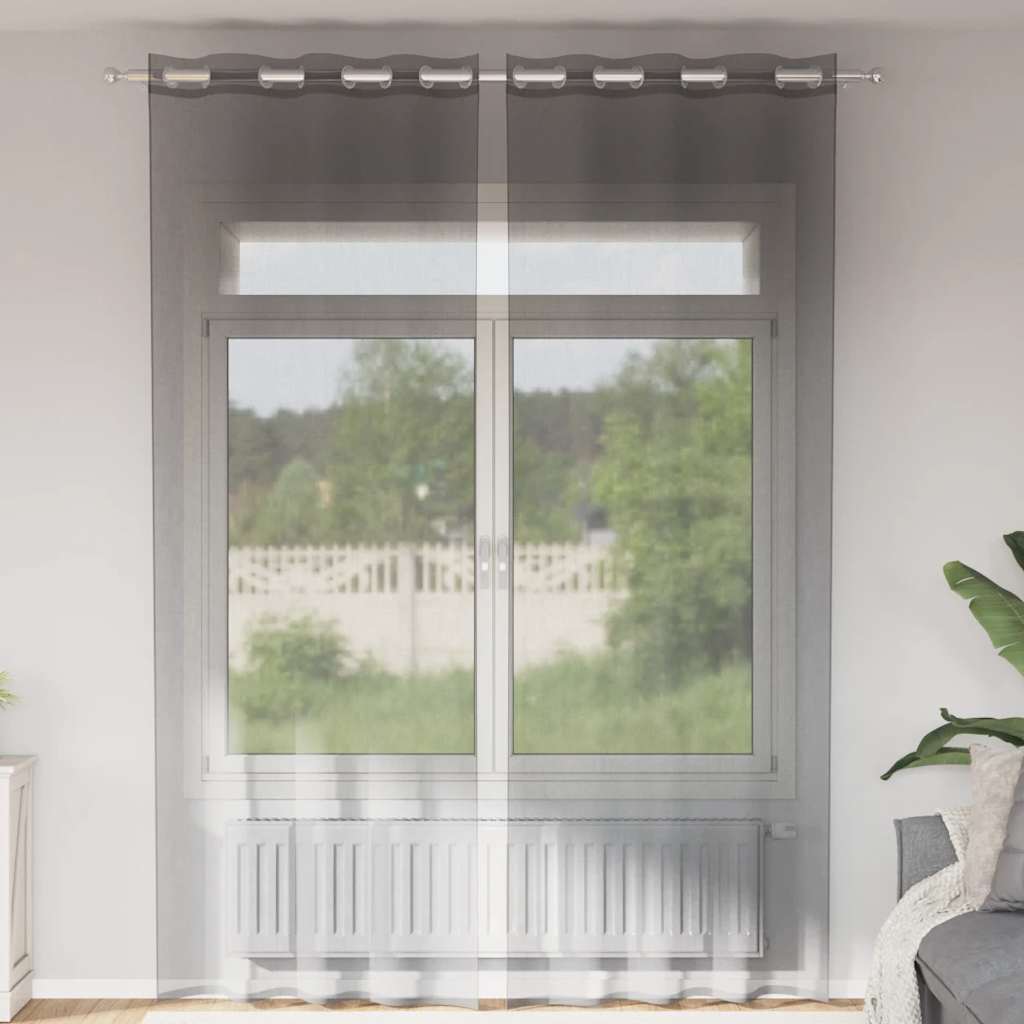 Voile gardiner med genomföringar 2 st mörkgrå 140x260 cm
