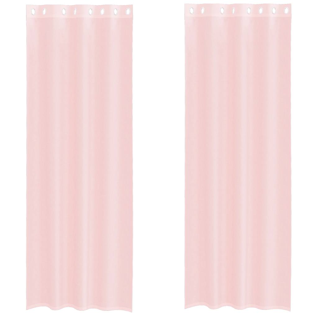 Voile gardiner med genomföringar 2 st ljusrosa 140x260 cm