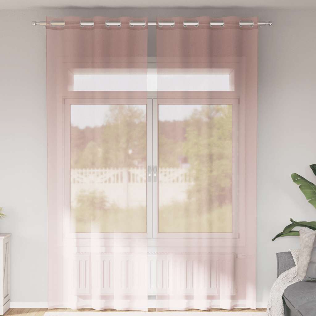 Voile gardiner med genomföringar 2 st ljusrosa 140x260 cm
