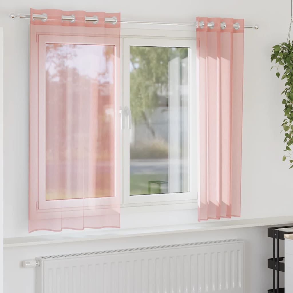 Voile gardiner med genomföringar 2 st rosa 140x140 cm