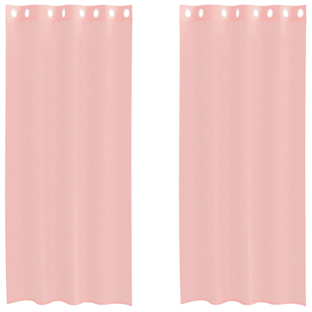 Voile gardiner med genomföringar 2 st rosa 140x245 cm