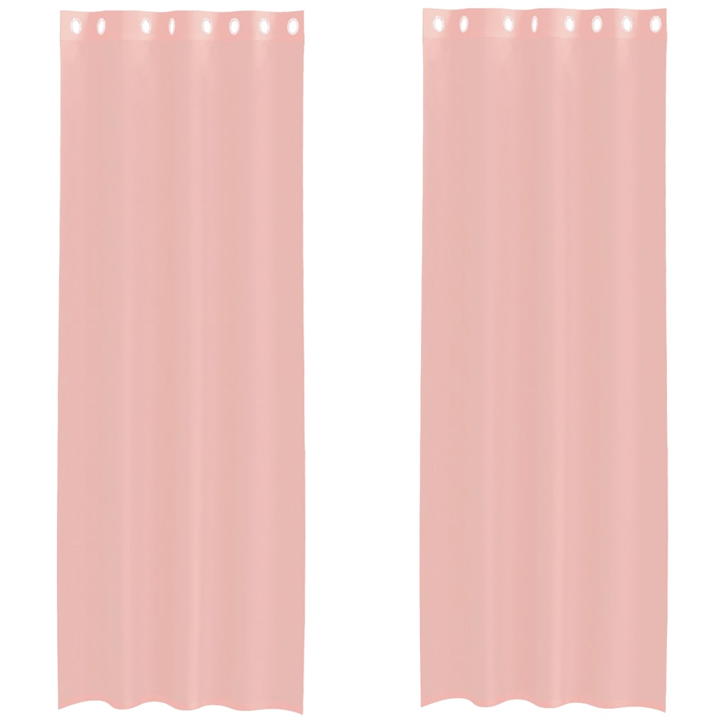 Voile gardiner med genomföringar 2 st rosa 140x300 cm