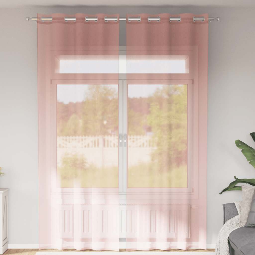 Voile gardiner med genomföringar 2 st rosa 140x300 cm