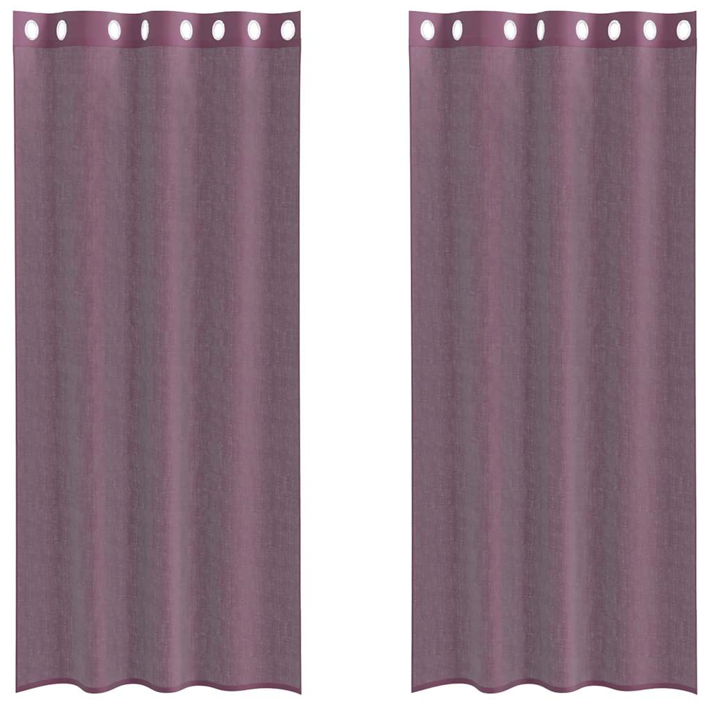Voile gardiner med genomföringar 2 st lila 140x245 cm