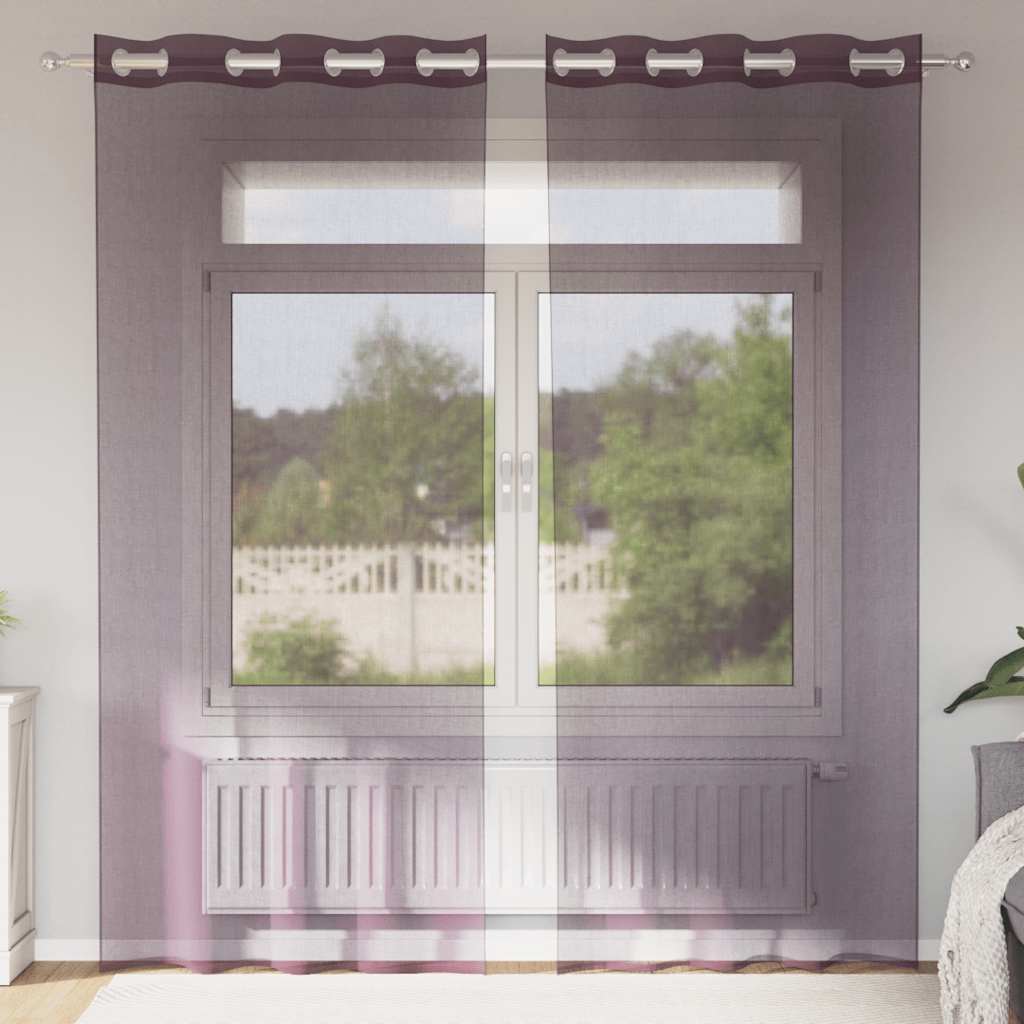 Voile gardiner med genomföringar 2 st lila 140x245 cm