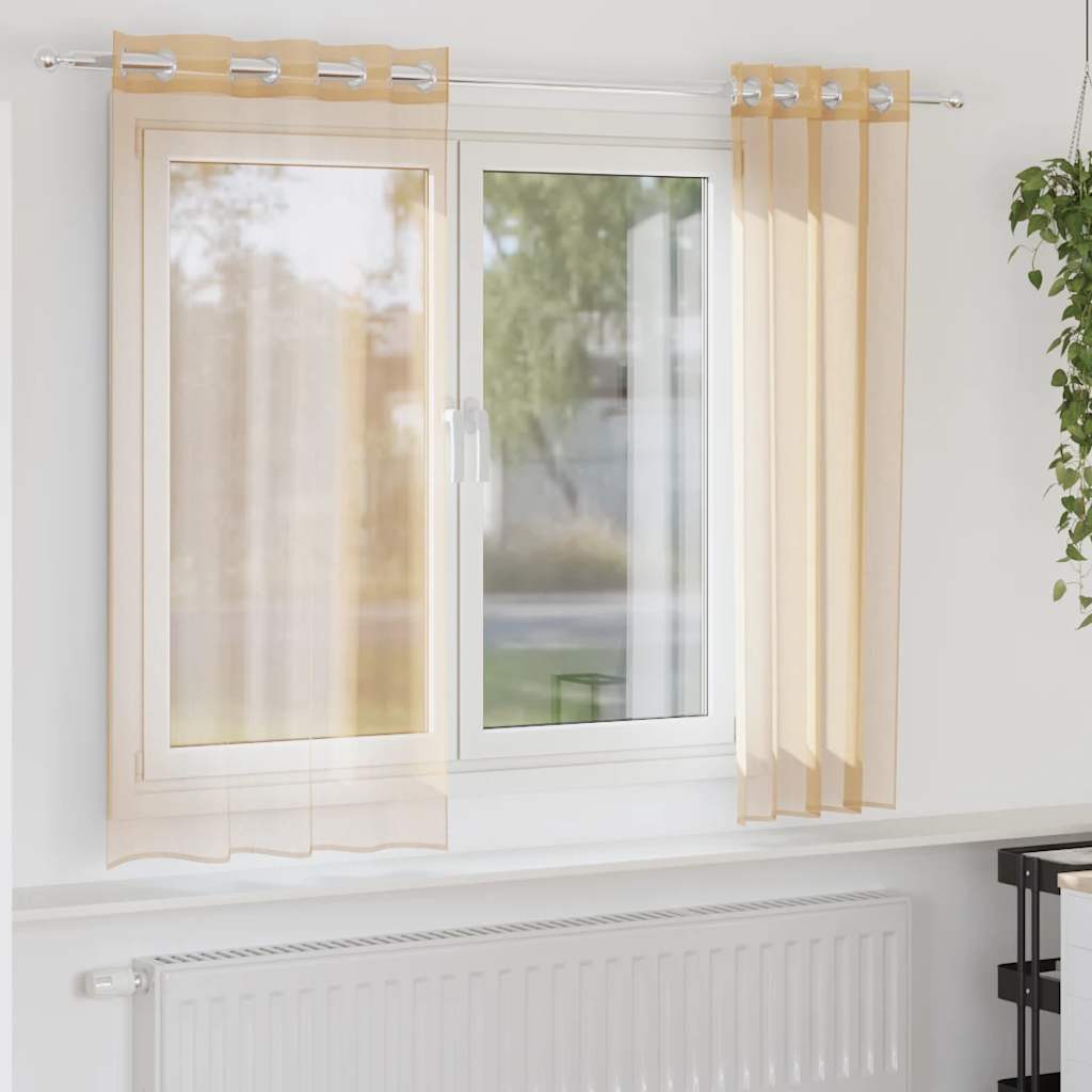 Voile gardiner med genomföringar 2 st sand