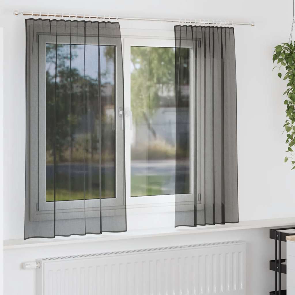 Voile gardiner med stångfickor 2 st svart