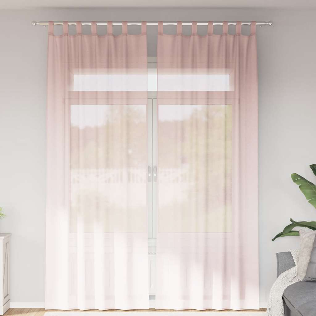 Voile gardiner med stångfickor 2 st ljusrosa